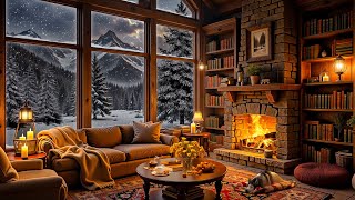 Cozy Winter Coffee Shop Ambience with Jazz Relaxing Music amp Crackling Fireplace for Studying Work [upl. by Saxe]