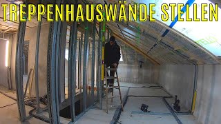 how to Trockenbauwände am Treppenaufgang bis in die Dachschräge mit Türöffnung  Trockenbau DIY [upl. by Merriman]