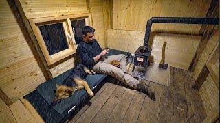 Winter Camping Under the Rain with My Dog in a Wooden Cabin [upl. by Gilman]