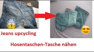 DIY Jeanstasche Tasche nähen aus Hosentasche Jeans upcycling [upl. by Florio]