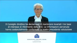 Lagarde Bce Tassi di interesse restano invariati [upl. by Alrad]