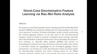 Worst Case Discriminative Feature Learning via Max Min Ratio Analysis [upl. by Sean]