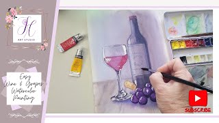 Easy Watercolor Wine Glass Tutorial  Beginner Painting [upl. by Ferne]