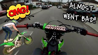 DIRTBIKE RIDER ALMOST WHEELIES INTO CAR KX450F [upl. by Trebo]