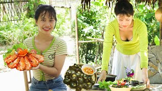 How to Cook Good food  Fried shrimp Steamed snails Snakehead Fish in Sauce  Girl Cooking [upl. by Shirline]