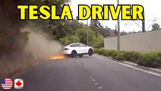 Tesla Driver Goes Onto Sidewalk [upl. by Aieka]