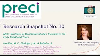 Research Snapshot 10 MetaSynthesis of Qualitative Studies Inclusion in the Early Childhood Years [upl. by Christianity340]