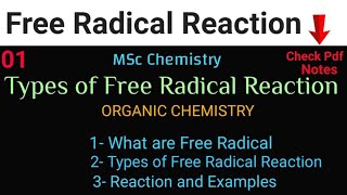 Types of Free Radical Reaction detailed Explanation •MSc ORGANIC CHEMISTRY• [upl. by Lourie]