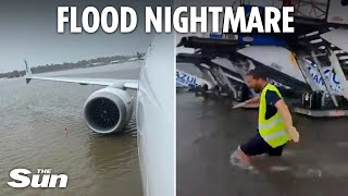 Majorca airport paralysed by floods after storm  sparking holiday chaos across Europe [upl. by Agnimod294]