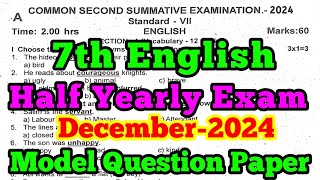 7th English Half yearly Exam Question Paper2024 class 7 English Half yearly question Paper original [upl. by Jesus]