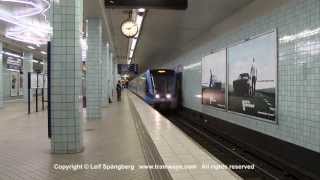 SL Tunnelbana tåg  Metro trains at Hötorget station Stockholm Sweden [upl. by Barncard]