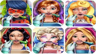 Disney Princess Real Dentist Games Ladybug Snow White Elsa Anna Rapunzel and Aurora [upl. by Einaj]