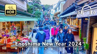 Perfect Day Trip from Tokyo Enoshima New Year 2024 Walking Tour  Kanagawa Japan 4KHDRBinaural [upl. by Hulbig430]