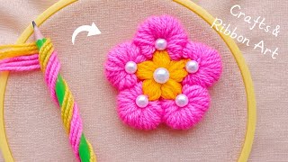 Its so Beautiful 💖🌟 Super Easy Woolen Flower Making Idea with Pencil Hand Embroidery Flower Design [upl. by Nrehtak]