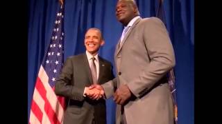 SHAQ Meets PRESIDENT OBAMA  He Towers Over Him  LOL VIDEO [upl. by Atsirhc]