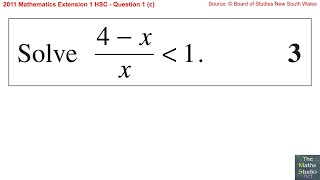 2011 Maths Extension 1 HSC Q1c Solve inequality with unknown denominator 4xx less than 1 [upl. by Villada800]