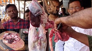 fastest mutton cutting skills by indian street market Live in mutton shop [upl. by Calla908]