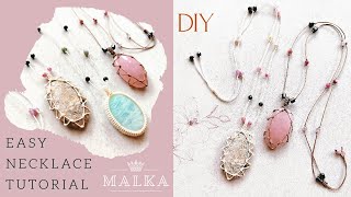 How to wrap your favorite stone  Simple Unisex Macrame Necklace Tutorial [upl. by Annabelle]