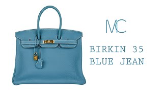 Hermes Birkin 35 Bag Iconic Rare Blue Jean Togo Gold Hardware • MIGHTYCHIC • [upl. by Gersham]