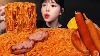 SUB까르보불닭볶음면에 대왕 킬바사 소세지 먹방 편의점 꿀조합 리얼사운드 Carbo Buldak amp Sausage Mukbang Asmr [upl. by Zielsdorf187]