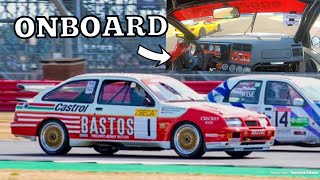 GENUINE FORD SIERRA RS500 COSWORTH TOURING CAR ON TRACK AT SILVERSTONE [upl. by Ynnav141]