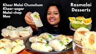 Eating 🤤 Indian Desserts  Malai Chop Malai Chumchum Rasmalai Moa  Sweets Mukbang ASMR [upl. by Clercq571]