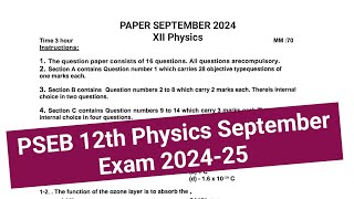 PSEB 12th Physics September Exam 202425  Class 12th Physics Term 1 Full solution [upl. by Eedyak616]