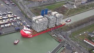 Towage Audax with parmodules trough Zeebrugge Lock [upl. by Llerrud7]