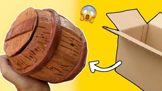 DIY Barrel Made from Cardboard Box Easy Tutorial fans of crafting [upl. by Hgielime408]