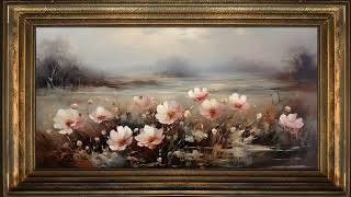 Poppy Meadow Morning Rustic Vintage Oil Painting  Framed Art Screensaver for TV [upl. by Clance377]