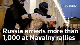 Russia arrests over 1000 at Navalny rallies [upl. by Imis311]