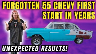 55 Chevy First Start 305 Fires Up After 20 Years of Sitting [upl. by Eihtur]