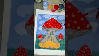 A painting of an Whimsical mushroom cottage nestled in a meadow of magic under soft dreamy clouds [upl. by Retsev395]