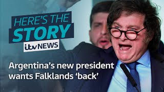 Argentinas new president wants Falklands back’  ITV News [upl. by Ynohtnakram]