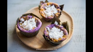 Ube Bibingka Galapong  Filipino Baked Rice Cake with Cheese and Salted Eggs [upl. by Rey]