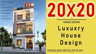 20x20 House Plan With Swimming Pool  400 Sqft House  2 BHK  2020 House Design 3D  20by20 House [upl. by Cyndy871]