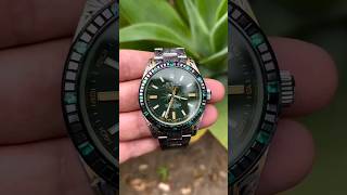 🔥🔥🔥 Custom Rolex Milgauss with Black amp Green Emerald Bezel Owner 💚 the Green rolex shorts fire [upl. by Colombi207]