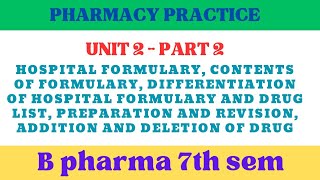 Hospital formulary pharmacy practice  Contents of formulary  Preparation and revision of formulary [upl. by Lavotsirc872]