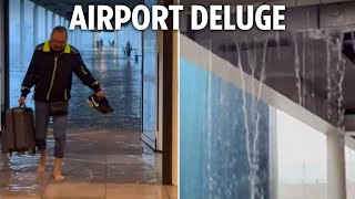 Barcelona on flooding red alert after devastating Spain storms with parts of airport submerged [upl. by Welby]