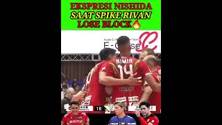 🔥EKSPRESI NISHIDA SAAT SPIKE RIVAN LOSE BLOCK ❗ volleyball vollyballworld volimania volitarkam [upl. by Tish]