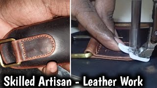 Backpack Handle Pad  Leather work  Leather skills [upl. by Amlev]