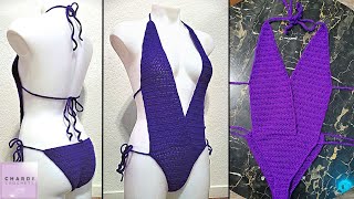 Crochet One Piece Bikini  Crochet Extreme Plunge Monokini [upl. by Sseb]