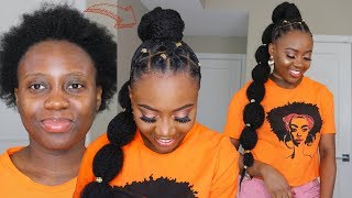 EASY SPICED UP HIGH GENIE BUBBLE PONYTAIL ON SHORT 4C NATURAL HAIR  CRISS CROSS RUBBERBAND Tutorial [upl. by Menon]