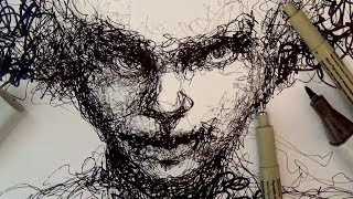 Pen and Ink Drawing Tutorials  Scribble portrait drawing demo [upl. by Archibaldo]