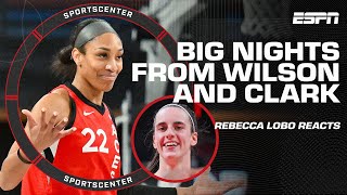 A’ja Wilson and Caitlin Clark DOMINATE in wins for Aces amp Fever 👀 Rebecca Lobo reacts  SportsCenter [upl. by Bijan20]