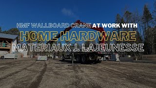 HMF 2530 Wallboard Crane at work at HHBC Materiaux Lajeunesse in Quebec [upl. by Lanaj]