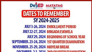 Dates to Remember DepEd Calendar of Activities for School Year 20242025DepEd Order No 009 s2024 [upl. by Acinimod]