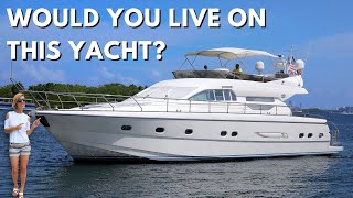 385000 56 Yacht Tour  CanNOT afford a house in MIAMI You Can Live aboard This [upl. by Ballard]