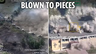 Ukrainian kamikaze drone swarm obliterates entire column of Russian armour [upl. by Ermanno]