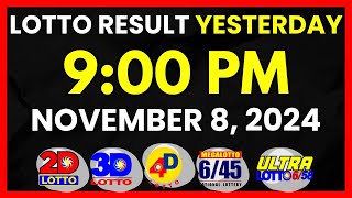 Lotto Result Yesterday PCSO 9PM Draw November 8 2024  PCSO Lotto 2D 3D Swertres 4D 645 658 [upl. by Avid]